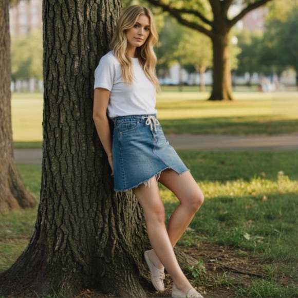 BLANK NYC Denim Asymmetrical Raw Cut Denim Skirt - Picture 7 of 10